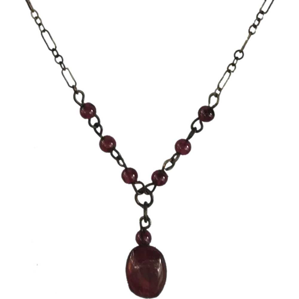 Vintage Sterling Silver Natural Garnet Necklace: … - image 1