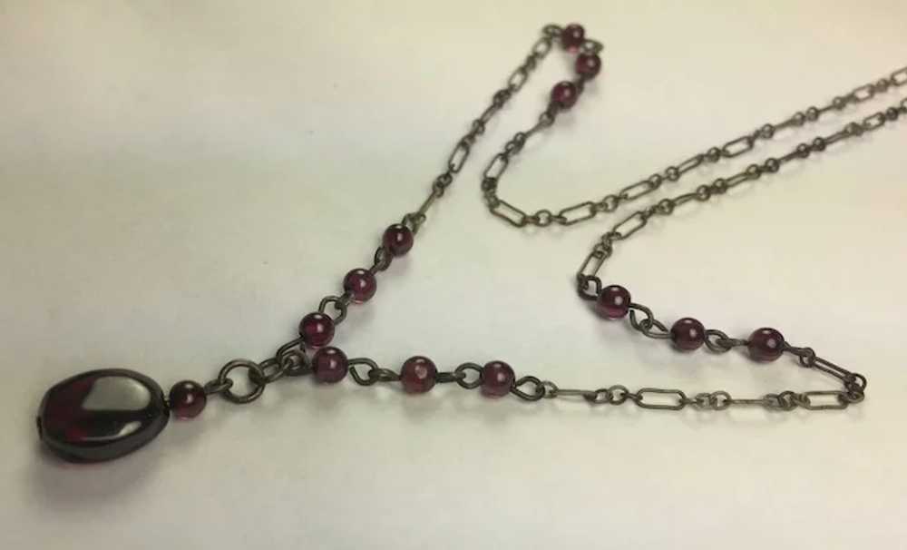 Vintage Sterling Silver Natural Garnet Necklace: … - image 2