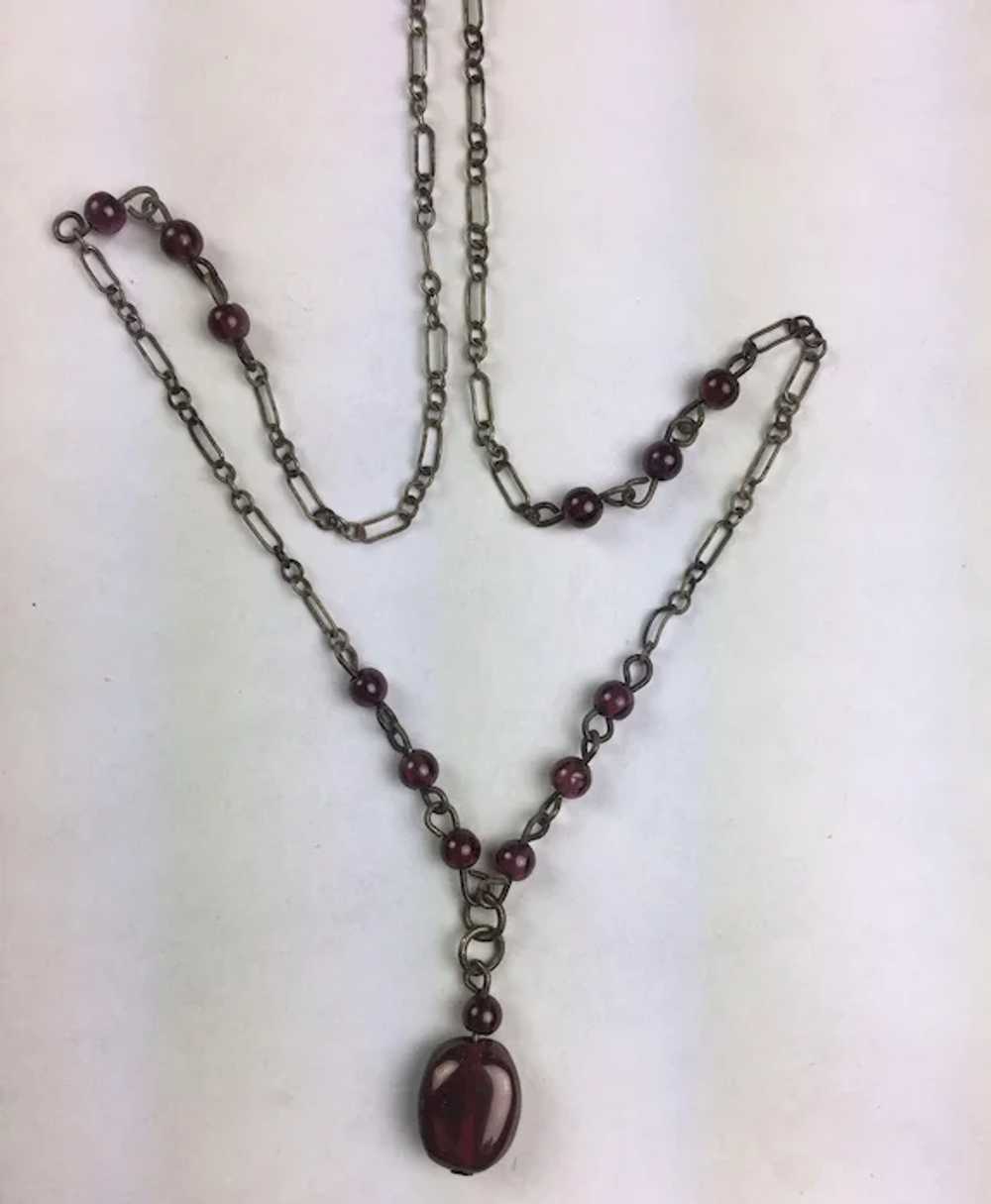 Vintage Sterling Silver Natural Garnet Necklace: … - image 3