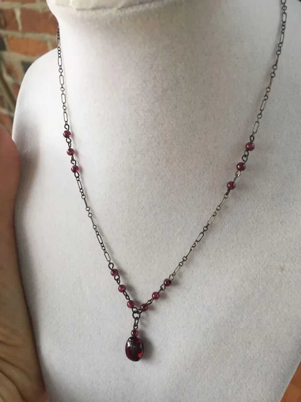 Vintage Sterling Silver Natural Garnet Necklace: … - image 4