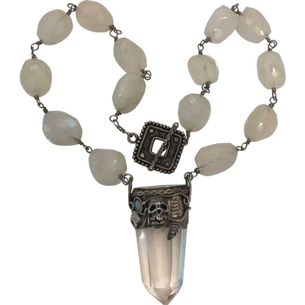 Large Natural Quartz Chrystal, Sterling silver Sk… - image 1