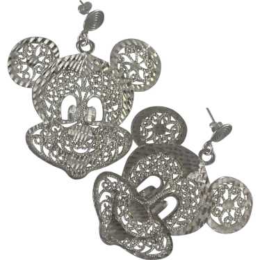 Extra Large RARE Sterling Filigree Mickey Mouse Ea