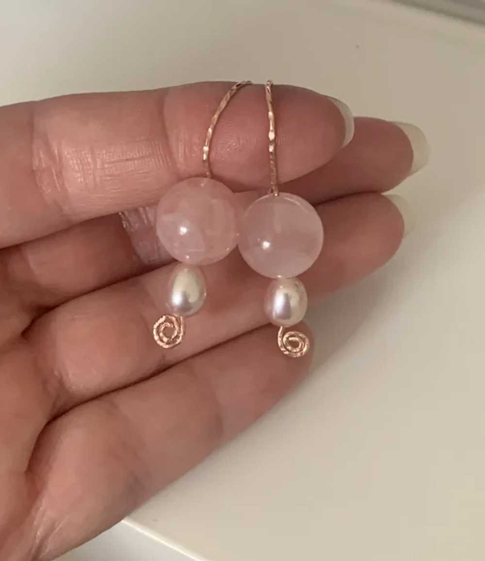 Large Rose quartz cultured pearl Rose GF - image 7