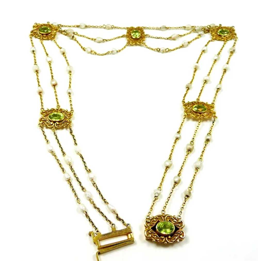 Melodious Nouveau Peridot Pearl Choker Necklace c… - image 2