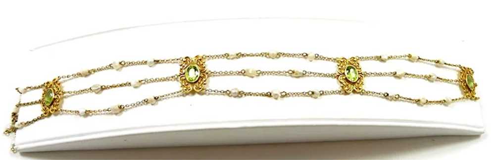 Melodious Nouveau Peridot Pearl Choker Necklace c… - image 4
