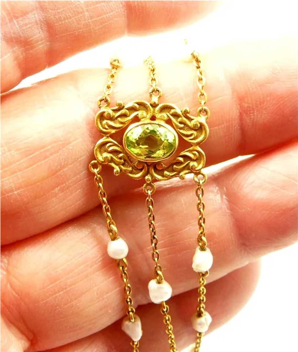 Melodious Nouveau Peridot Pearl Choker Necklace c… - image 5