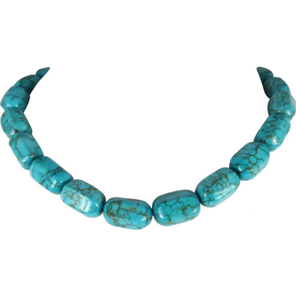Vintage Spiderweb Turquoise Bead Necklace - image 1