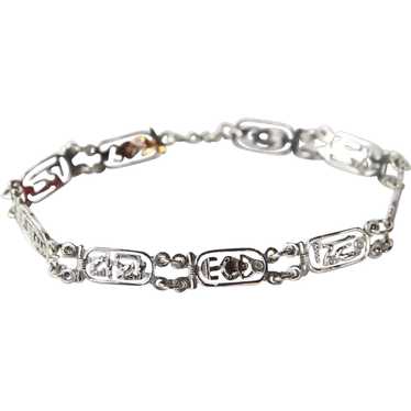 Egyptian Sterling Silver Hieroglyphs Links Bracel… - image 1