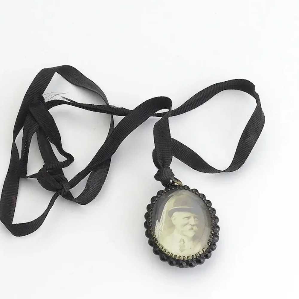 Unusual Black Mourning Pendant with Relief of Bac… - image 2