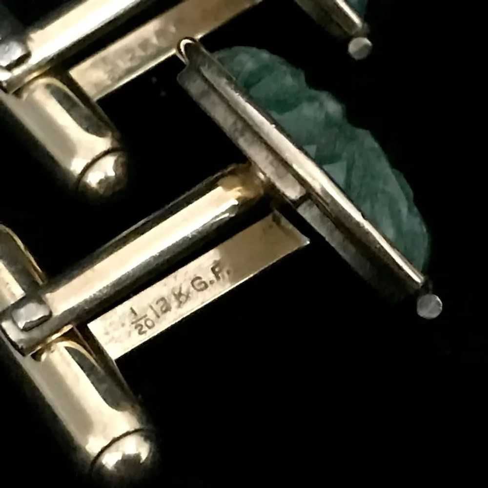 Anson Jade Cufflinks and Tie Pin Set, 12k GF, 193… - image 3