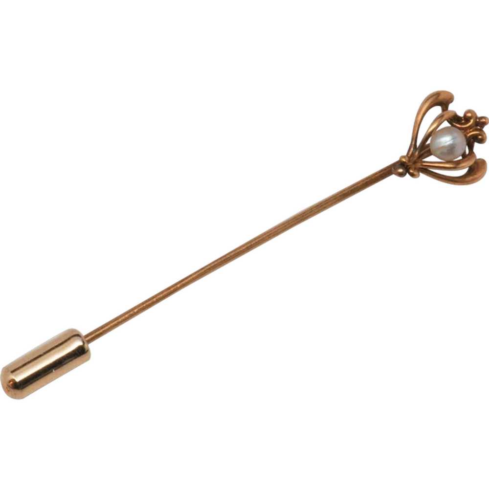 14k Yellow Gold Stick Pin or Tie Pin With Small P… - image 1