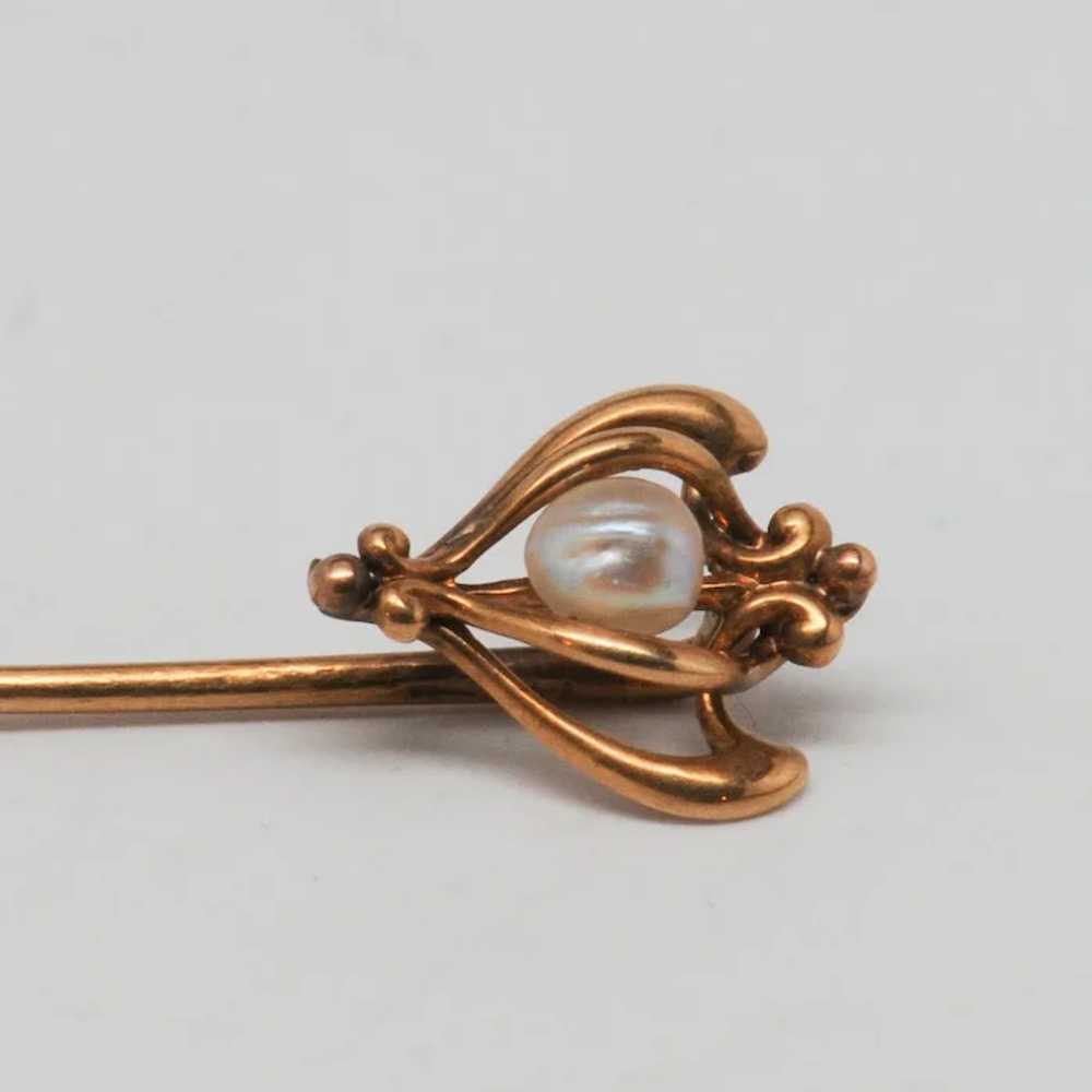 14k Yellow Gold Stick Pin or Tie Pin With Small P… - image 2