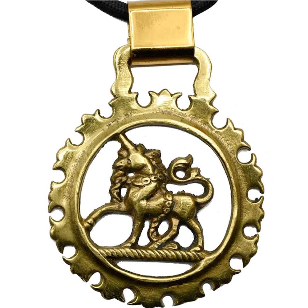 Massive Unicorn Horse Brass Style Pendant on Cord - image 1