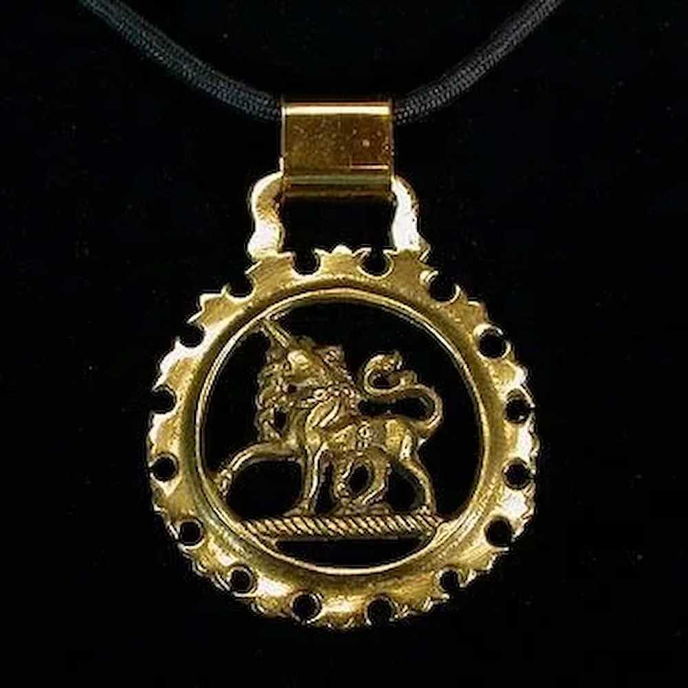 Massive Unicorn Horse Brass Style Pendant on Cord - image 2