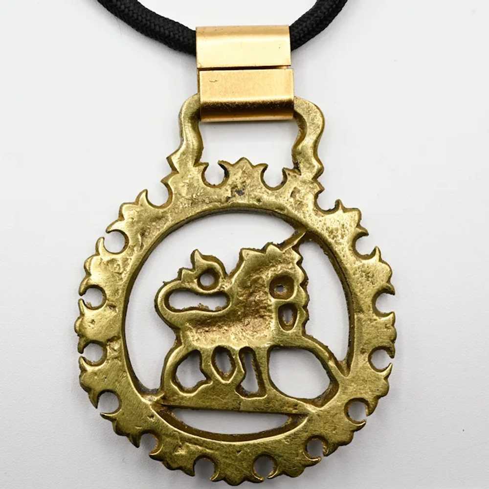 Massive Unicorn Horse Brass Style Pendant on Cord - image 3