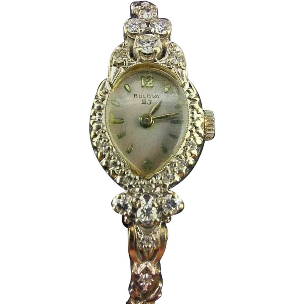 Vintage 14K White Gold Ladies Bulova Wristwatch w… - image 2