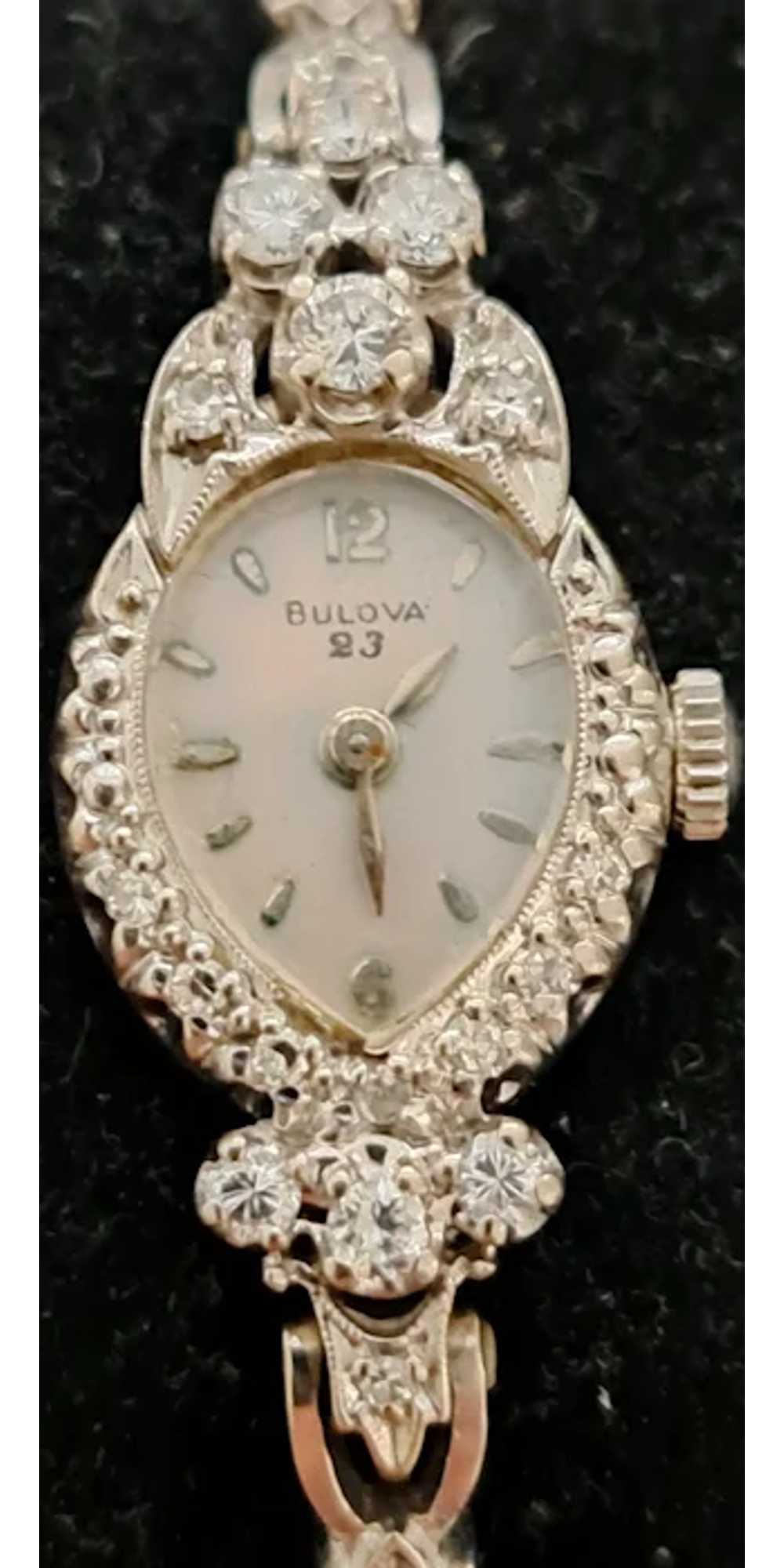 Vintage 14K White Gold Ladies Bulova Wristwatch w… - image 3