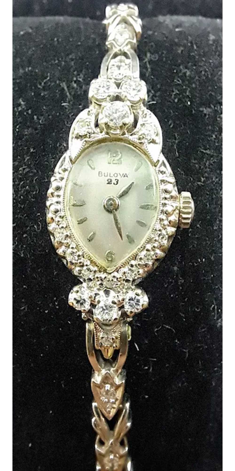Vintage 14K White Gold Ladies Bulova Wristwatch w… - image 4