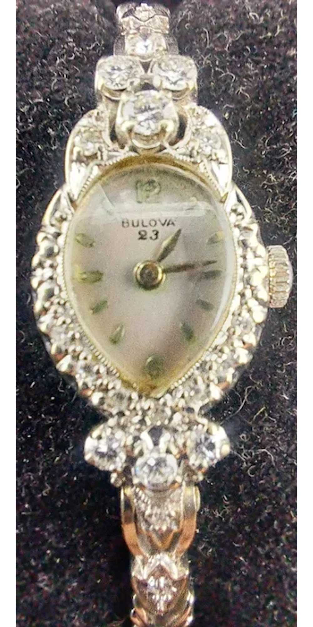Vintage 14K White Gold Ladies Bulova Wristwatch w… - image 5