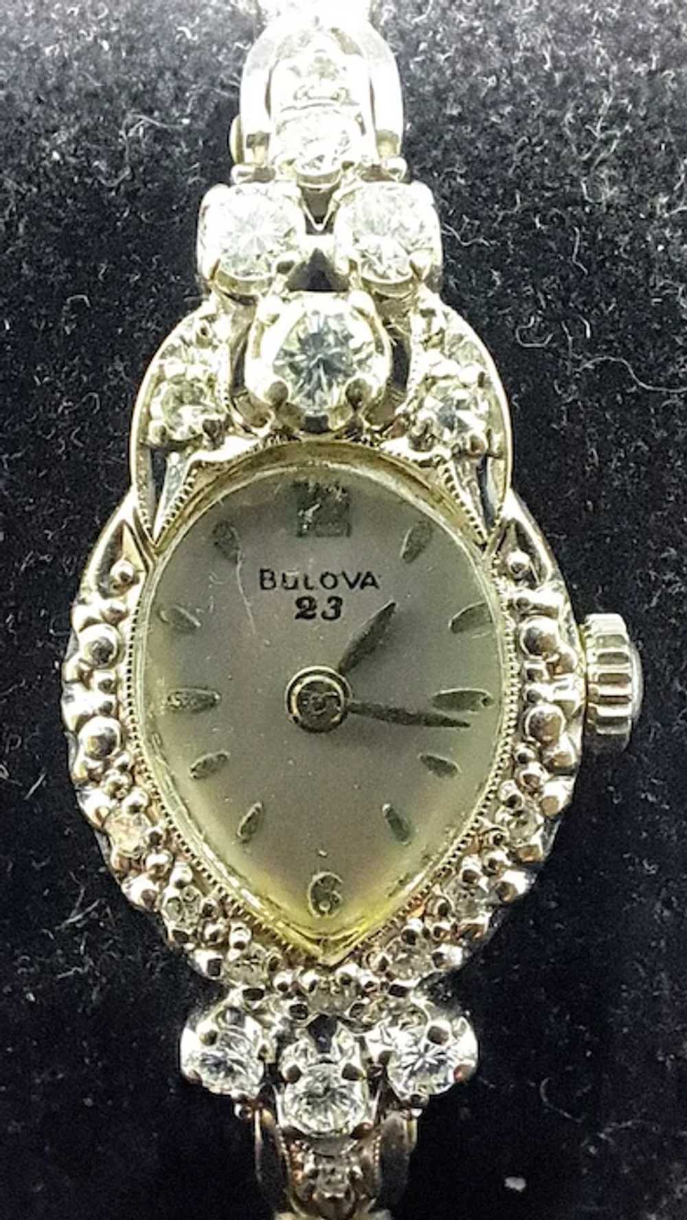 Vintage 14K White Gold Ladies Bulova Wristwatch w… - image 6