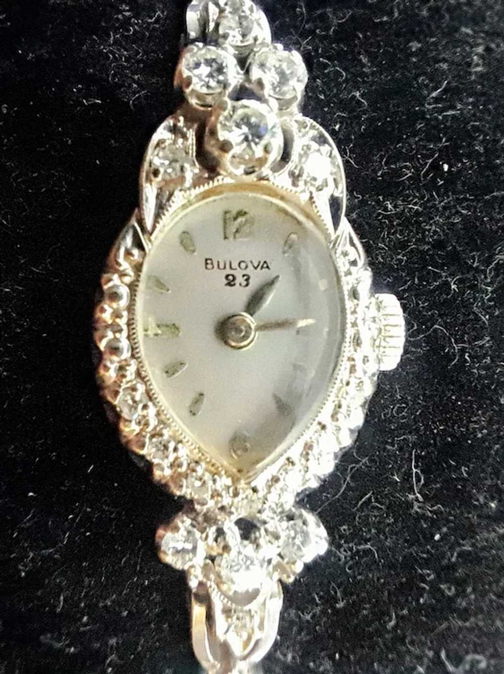 Vintage 14K White Gold Ladies Bulova Wristwatch w… - image 9