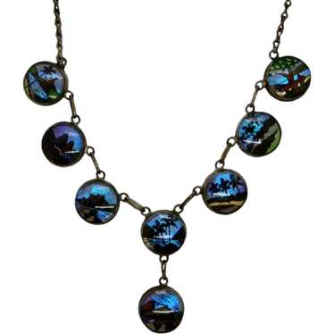 Iridescent Butterfly Wing Necklace Tropical Scenes - image 1