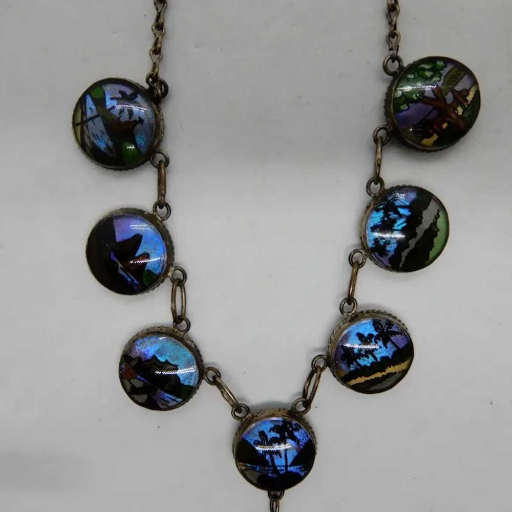 Iridescent Butterfly Wing Necklace Tropical Scenes - image 4