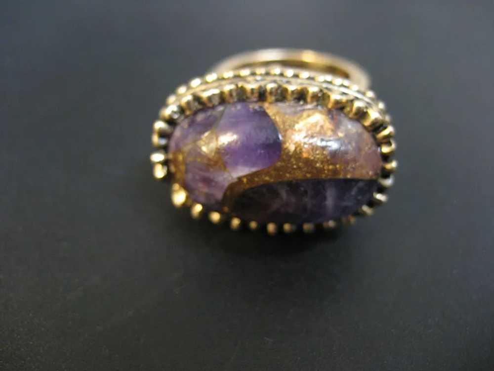 Vintage Baht Thailand Gold Tone Stone Ring - image 2