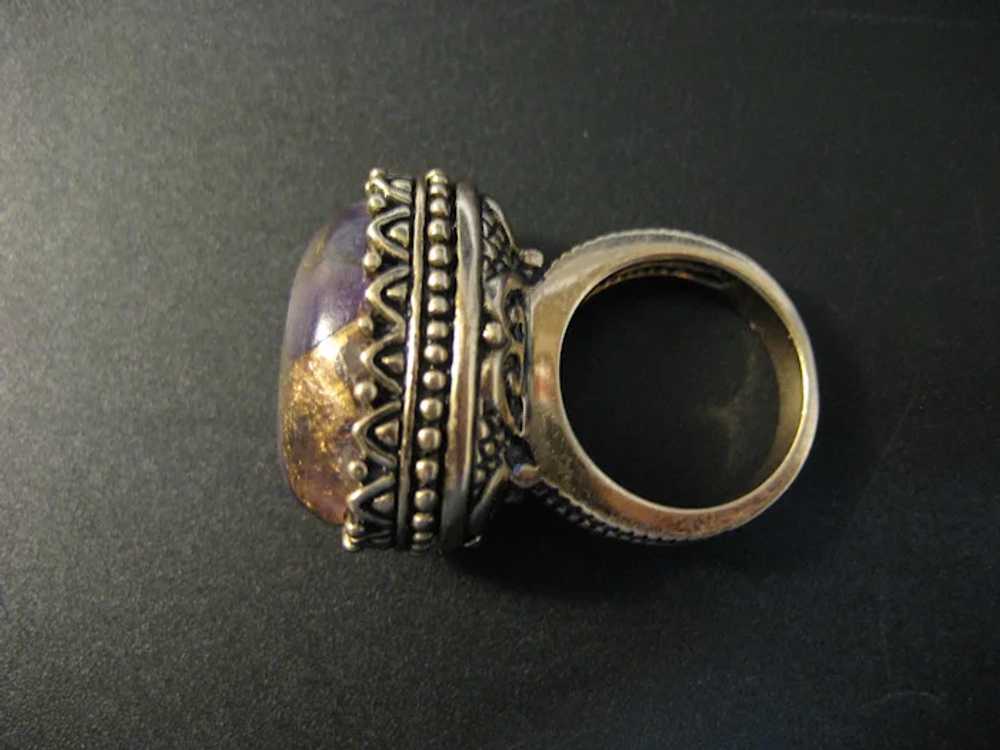 Vintage Baht Thailand Gold Tone Stone Ring - image 3