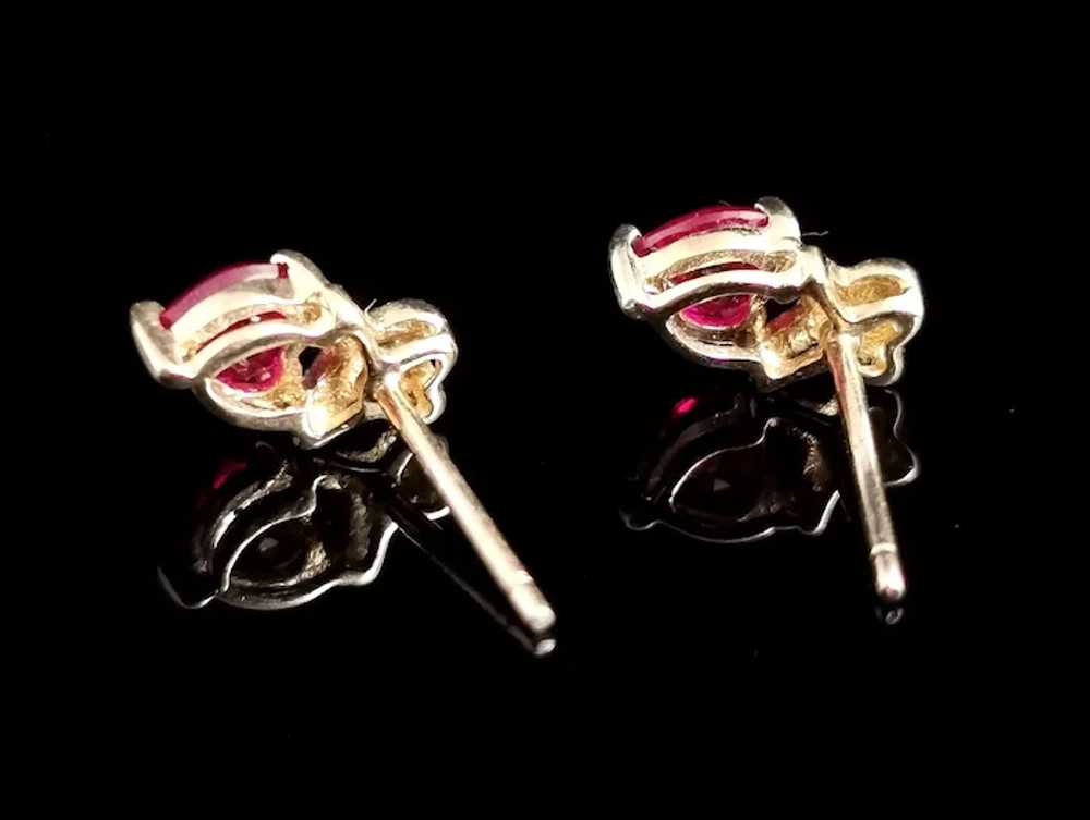 Vintage Synthetic Ruby and Diamond heart earrings… - image 10
