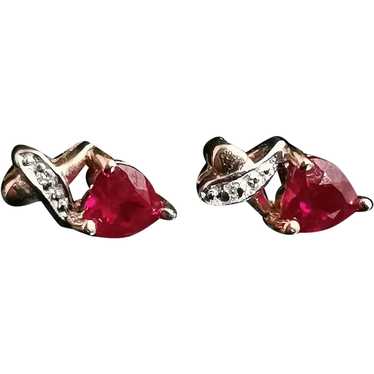 Vintage Synthetic Ruby and Diamond heart earrings… - image 1
