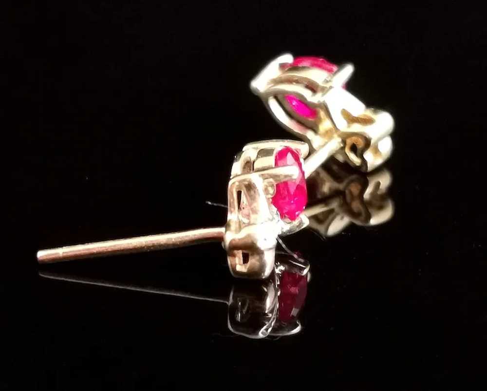 Vintage Synthetic Ruby and Diamond heart earrings… - image 4