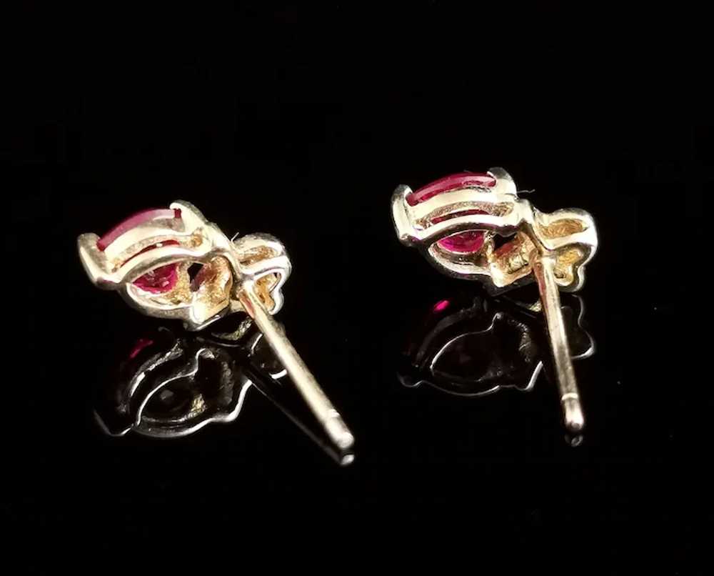 Vintage Synthetic Ruby and Diamond heart earrings… - image 5