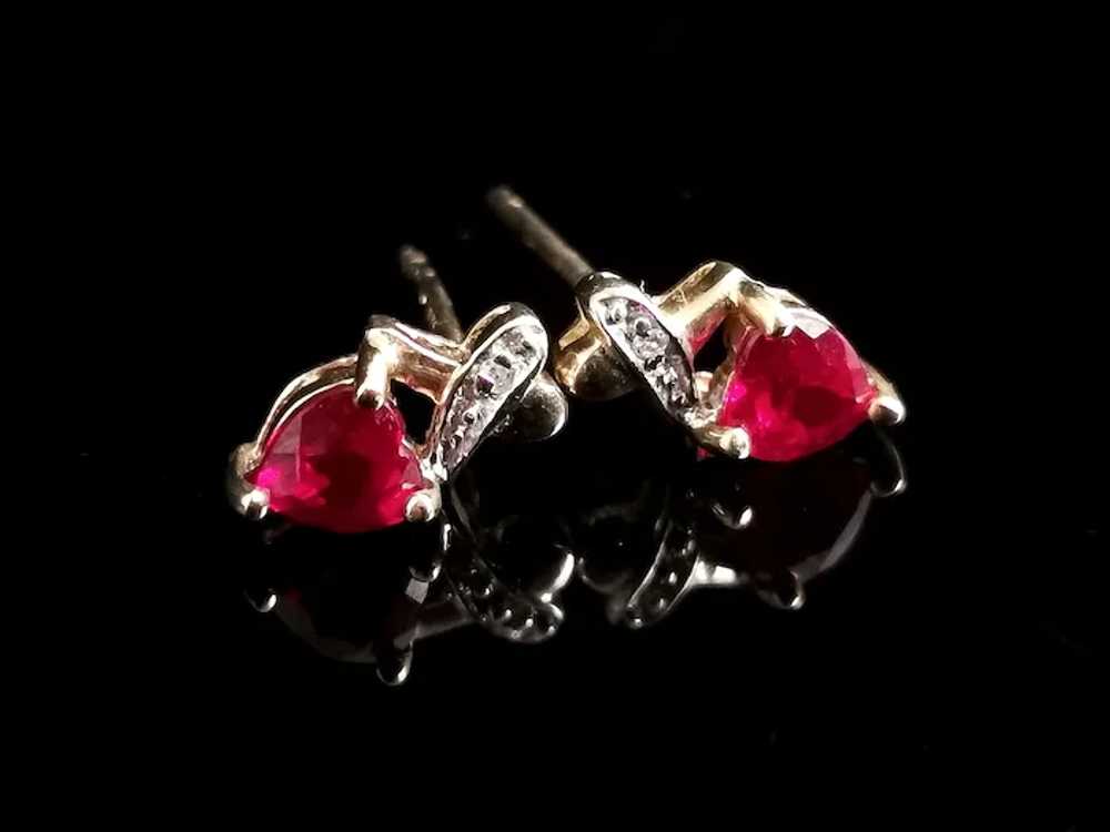 Vintage Synthetic Ruby and Diamond heart earrings… - image 7