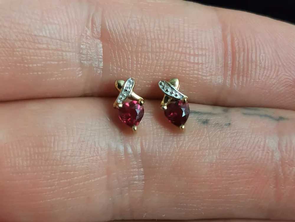 Vintage Synthetic Ruby and Diamond heart earrings… - image 8