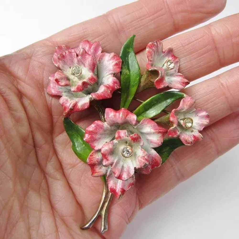 Pretty Enameled Dimensional FLower Brooch - image 5