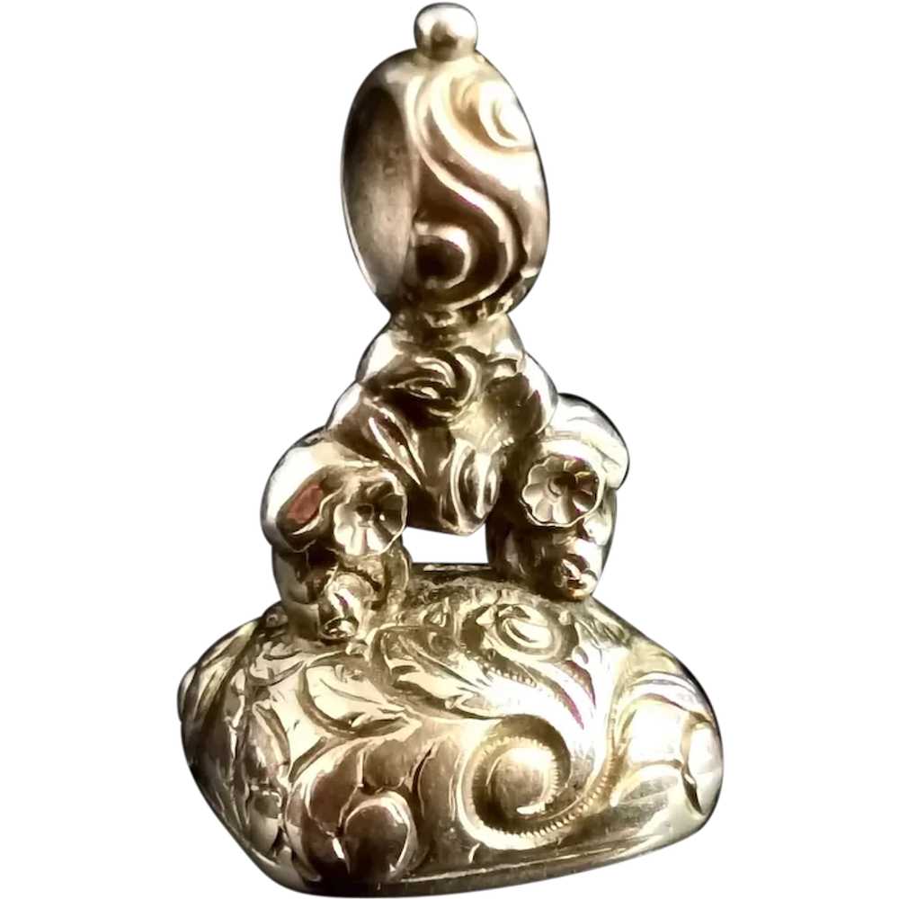 Antique Georgian seal fob pendant, rolled gold, Q… - image 1