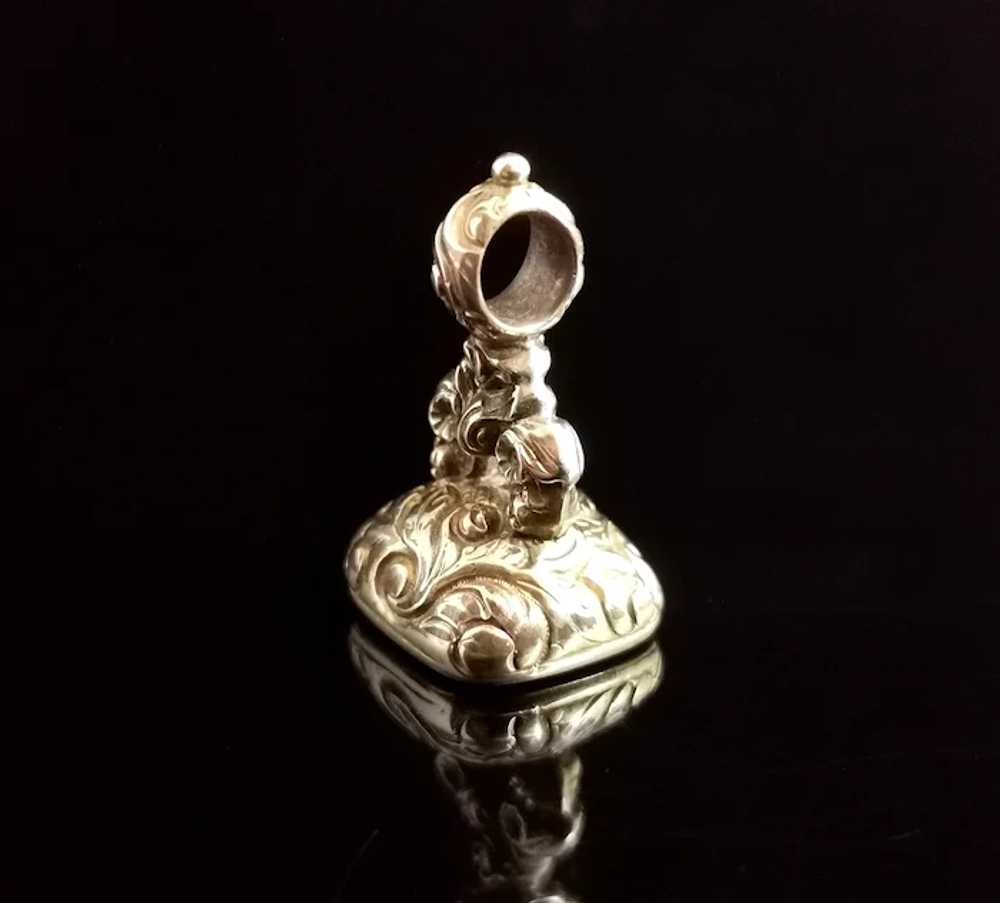 Antique Georgian seal fob pendant, rolled gold, Q… - image 3