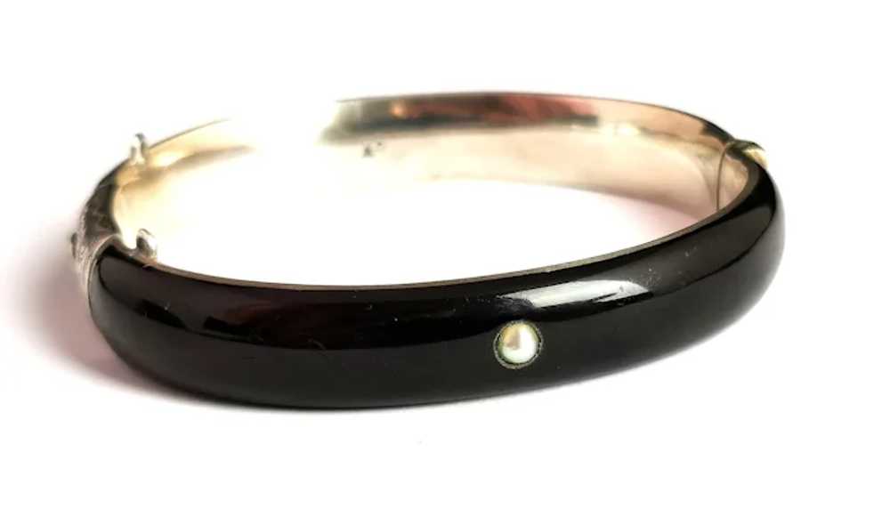 Antique Austro Hungarian mourning bangle, Silver … - image 12
