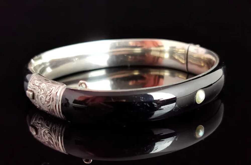 Antique Austro Hungarian mourning bangle, Silver … - image 5