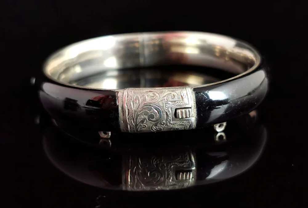 Antique Austro Hungarian mourning bangle, Silver … - image 6