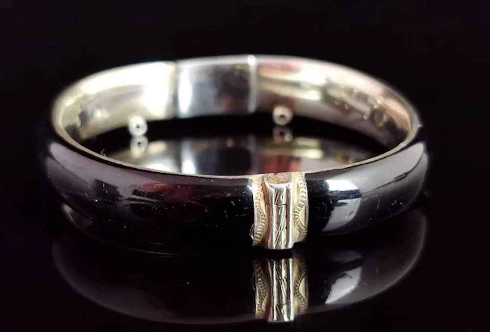 Antique Austro Hungarian mourning bangle, Silver … - image 7