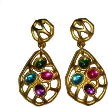 Vintage 1980s Jewelled Abstract Goldtone Filigree… - image 1