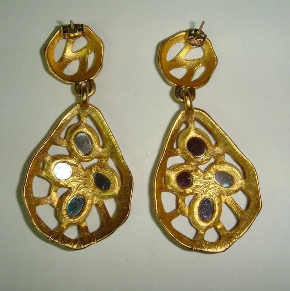 Vintage 1980s Jewelled Abstract Goldtone Filigree… - image 2