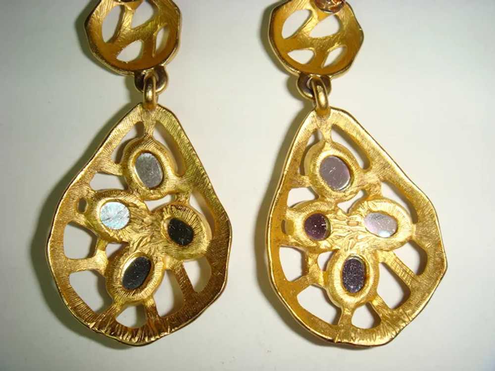 Vintage 1980s Jewelled Abstract Goldtone Filigree… - image 4