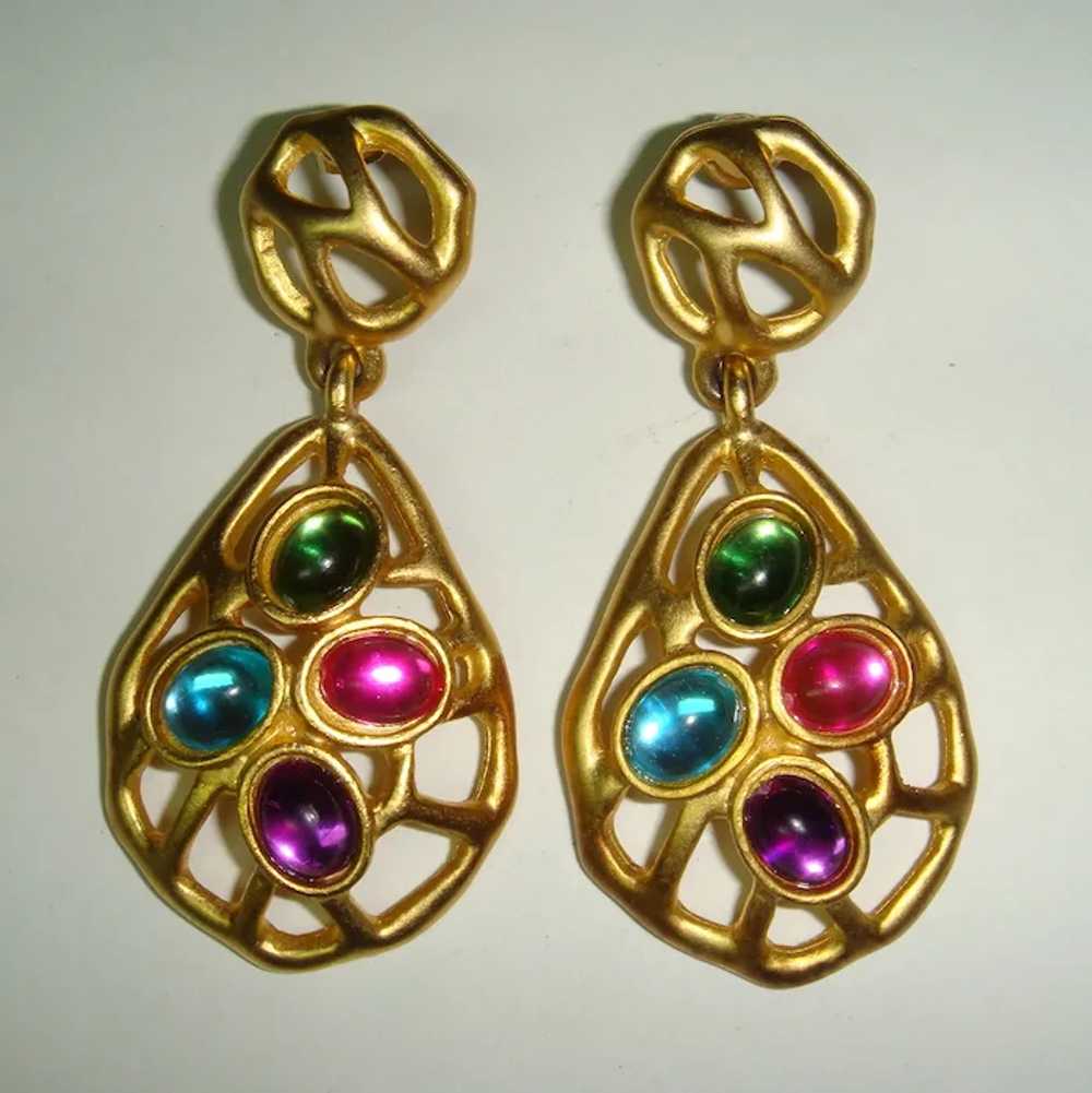 Vintage 1980s Jewelled Abstract Goldtone Filigree… - image 5