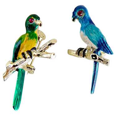 Vintage parakeet scatter pins hand enameled jewele