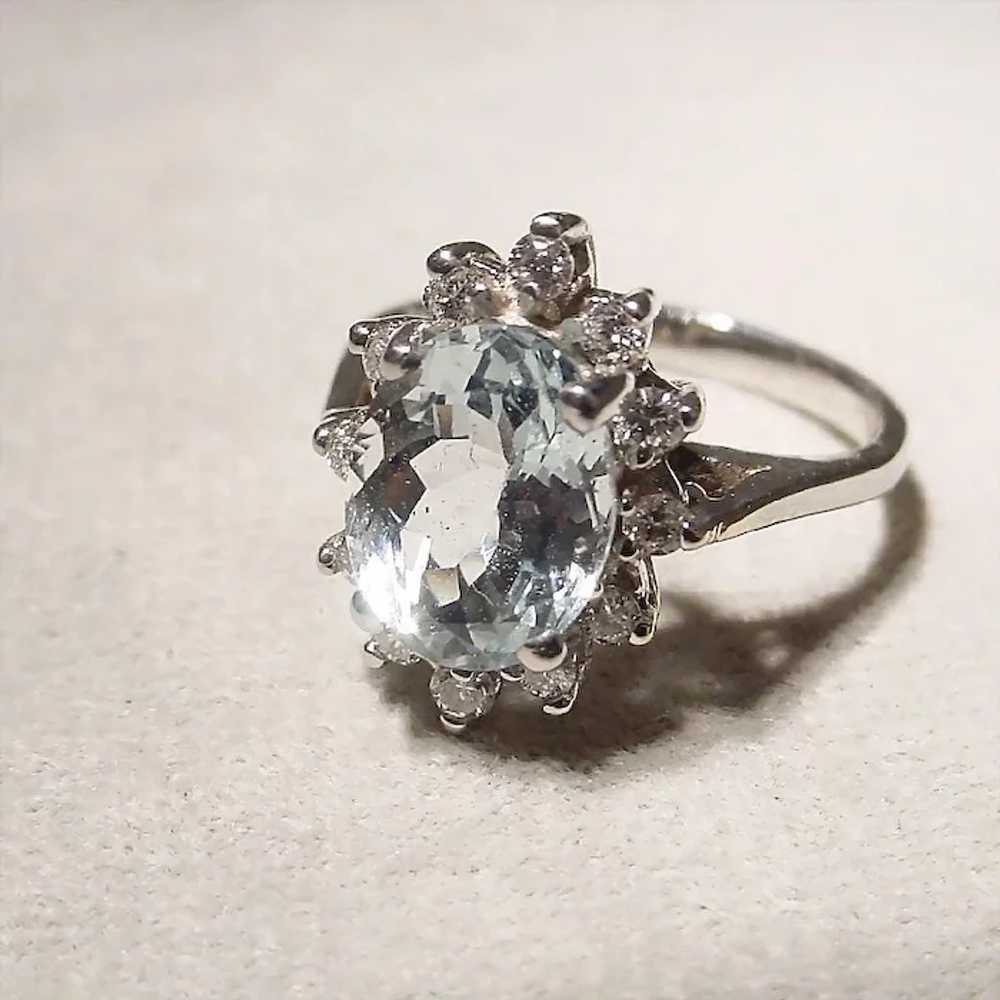 Radian Aquamarine Diamond Ring 18K 60's - image 2