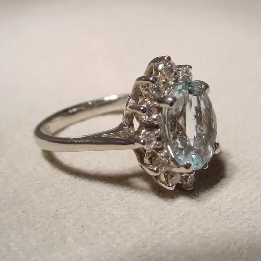 Radian Aquamarine Diamond Ring 18K 60's - image 3