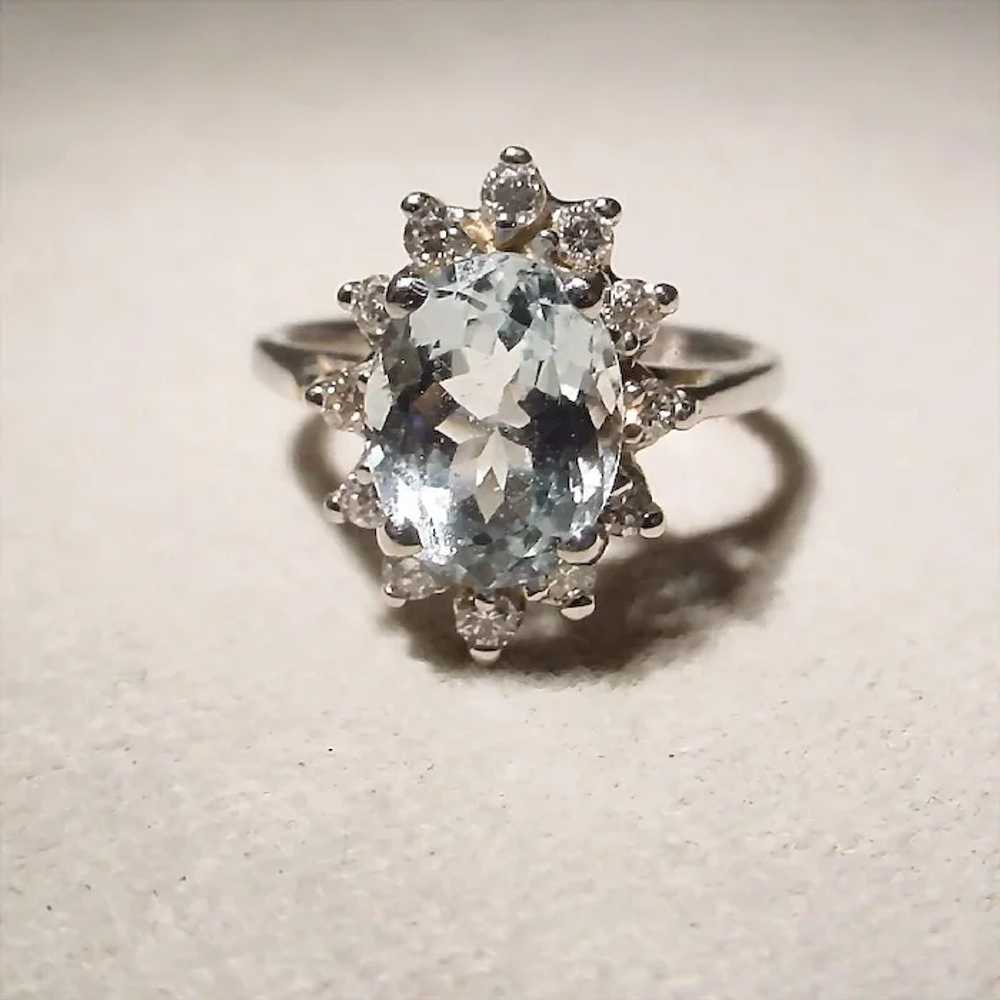 Radian Aquamarine Diamond Ring 18K 60's - image 4